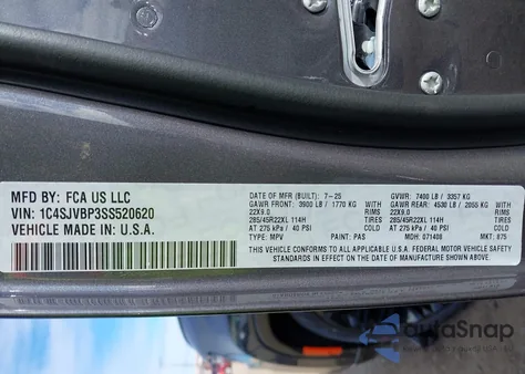 2025 Jeep Wagoneer Series Ii 4X4 z USA, uszkodzony, nr VIN 1C4SJVBP3SS520620